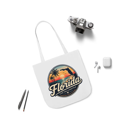 Florida Sunset Canvas Tote Bag — Retro Palm Beach Design