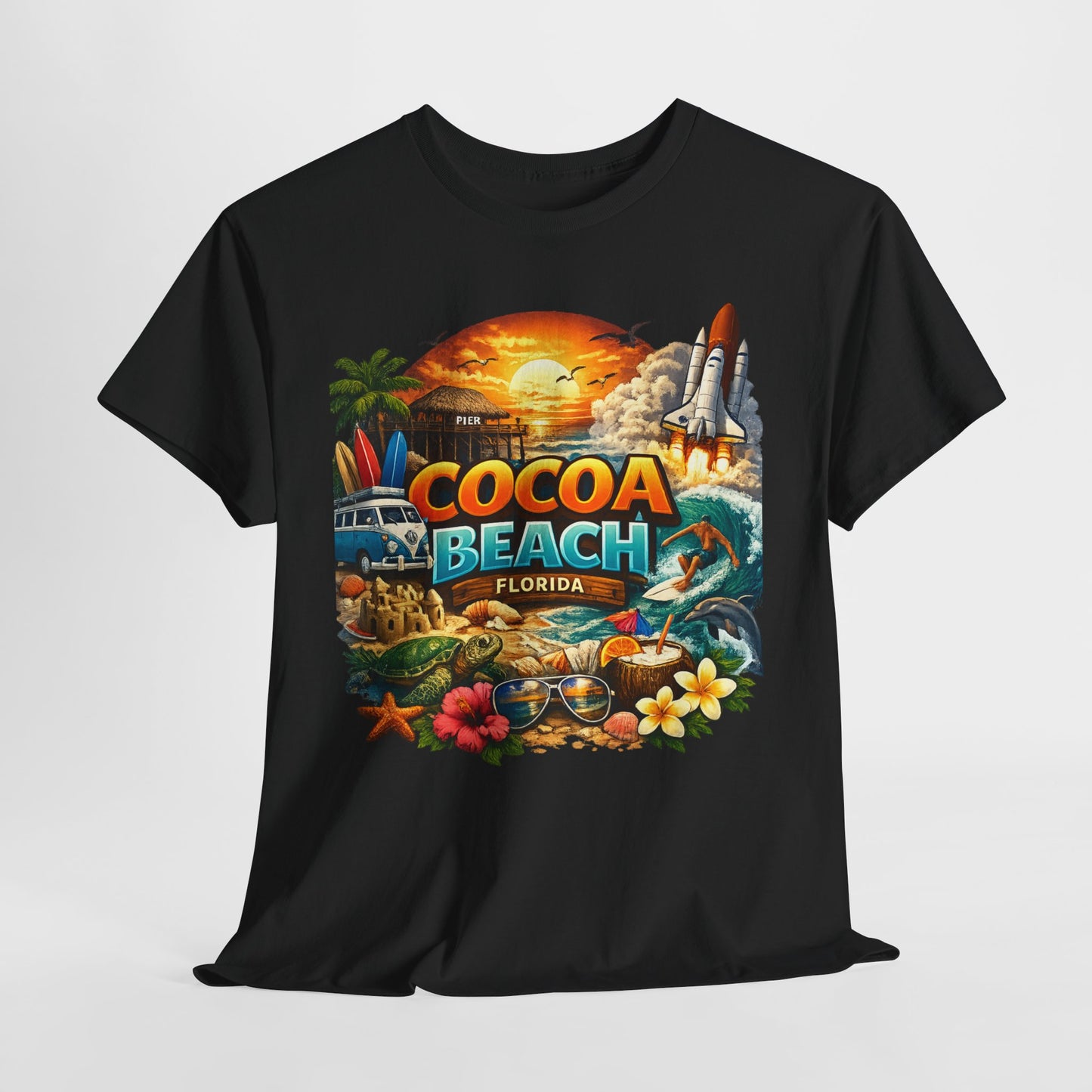 Cocoa Beach Florida Sunset Surf T-Shirt — Retro Beach Vacation Graphic Tee