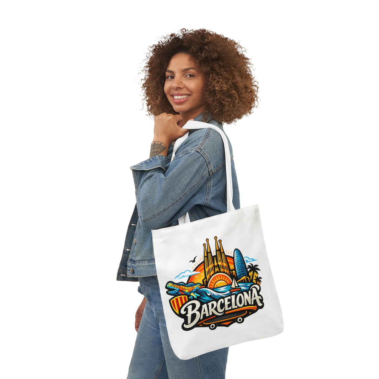 Barcelona Skyline Canvas Tote Bag — Colorful Travel Souvenir Tote