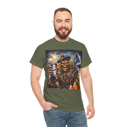 Scottish Rock Skull T‑Shirt — Eddie the Piper with Flag & Can Graphic Tee