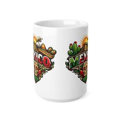 Mexico Travel Coffee Mug — Colorful Sugar Skull & Sunset Ceramic Mug (11oz/15oz)