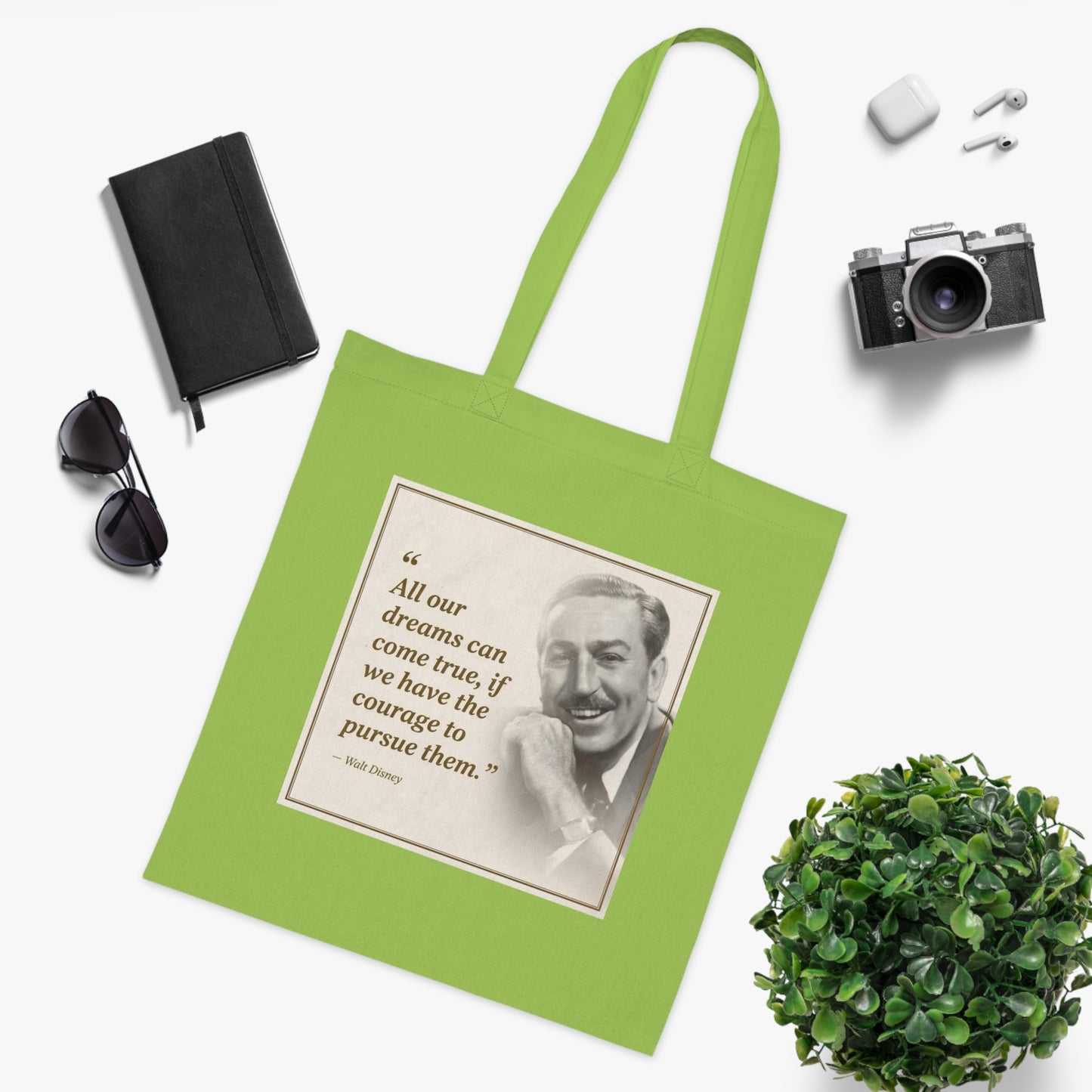 Walt Disney Quote Cotton Tote — "All our dreams can come true" Inspirational Canvas Bag