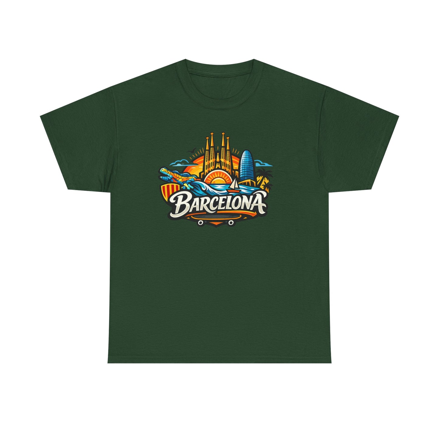 Barcelona Skyline Graphic Tee — Colorful Travel Souvenir T-Shirt