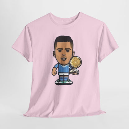 Rodri Manchester City Cartoon Tee — Player Holding Trophy Graphic Shirt