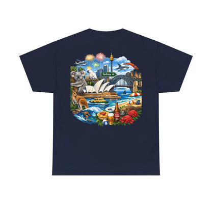 T-Shirt — Sydney Landmark Collage Tee (Opera House, Harbour Bridge, Koala & Beach Scene)