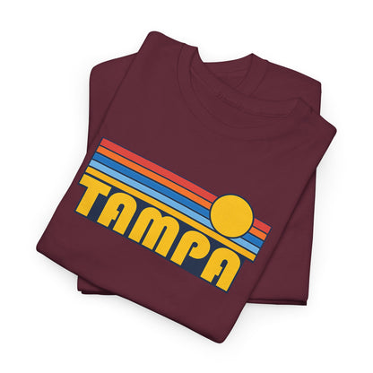 Tampa Retro Sunset T-Shirt — Vintage 70s Striped Beach Tee