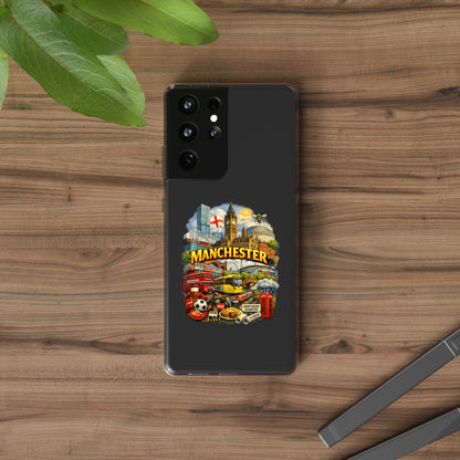 Manchester Landmark Clear Phone Case — Cityscape Collage Design