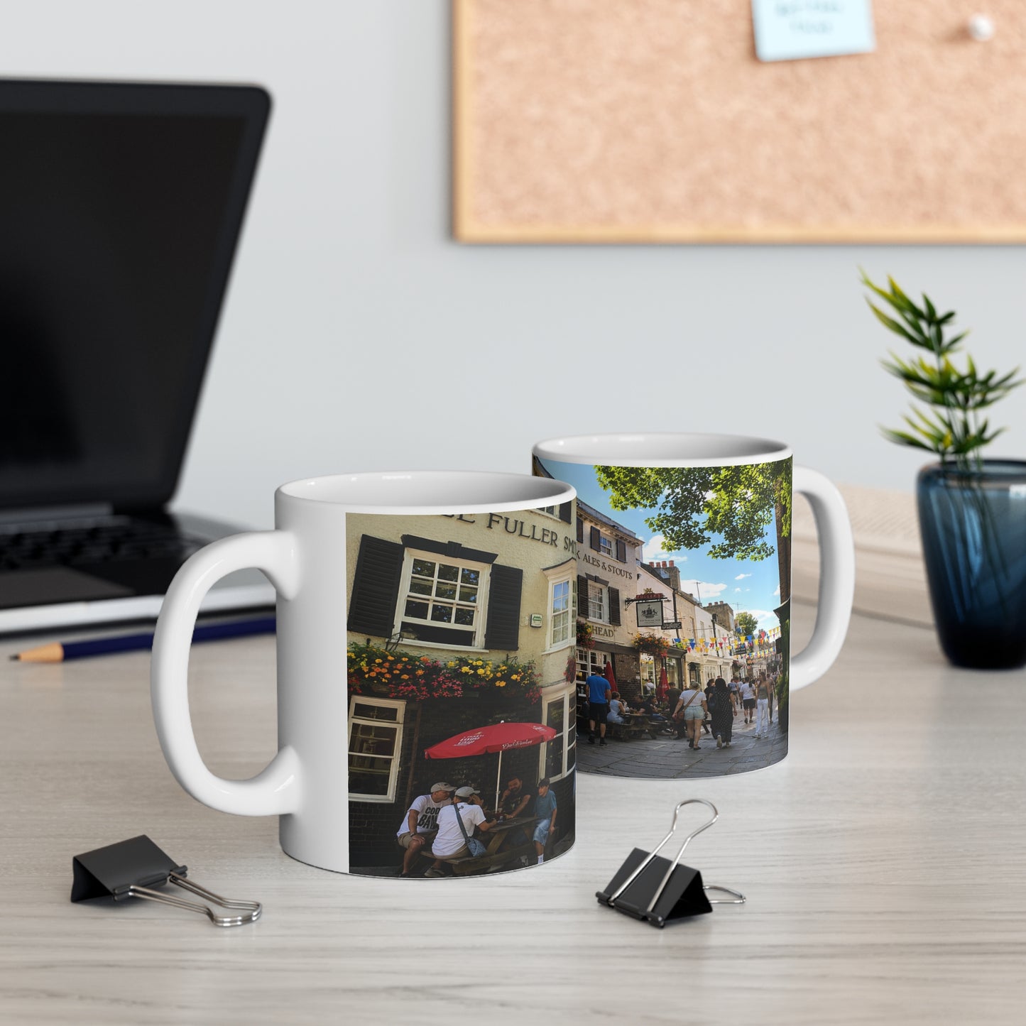 Richmond Ted Lasso Vintage English Pub Street Scene Mug – Café Outdoor Seating Photo Ceramic Coffee Cup (11oz & 15oz)