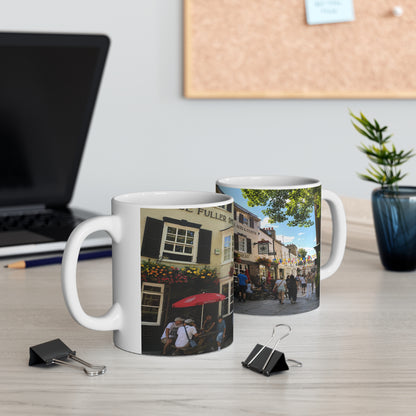 Richmond Ted Lasso Vintage English Pub Street Scene Mug – Café Outdoor Seating Photo Ceramic Coffee Cup (11oz & 15oz)