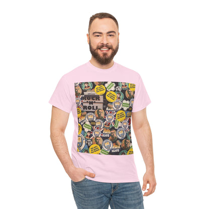 Oasis Rock & Roll Retro Button Collage Tee