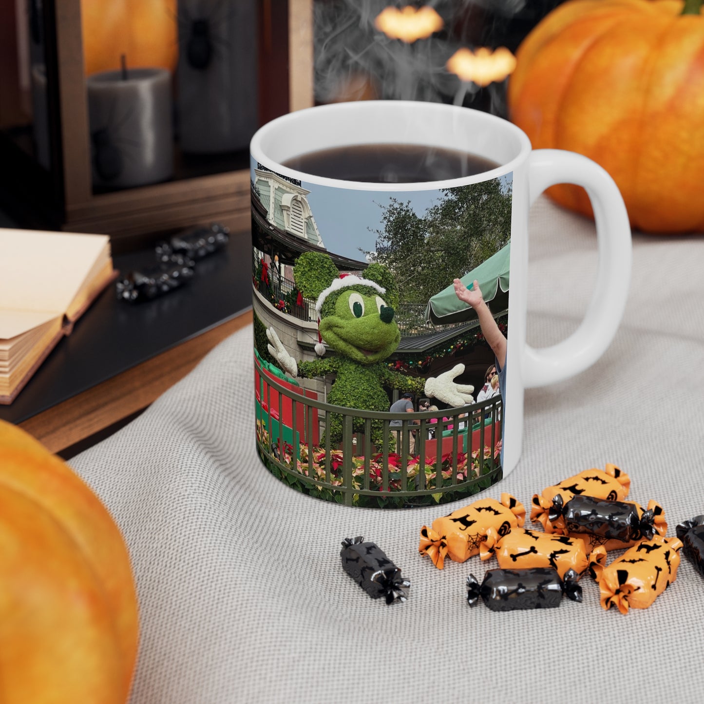 Christmas Topiary Mickey Ceramic Coffee Mug — Holiday Disney Park Souvenir (11oz/15oz)