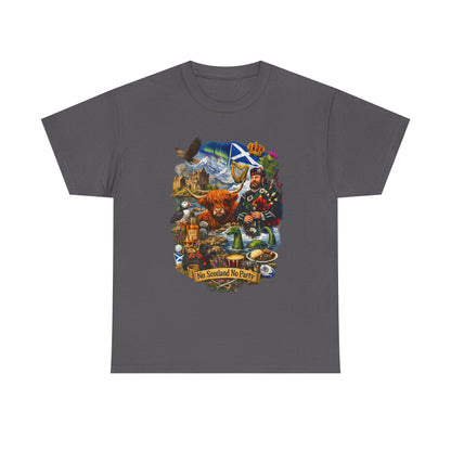 Scotland Collage T-Shirt — "No Scotland No Party" Scottish Heritage Tee