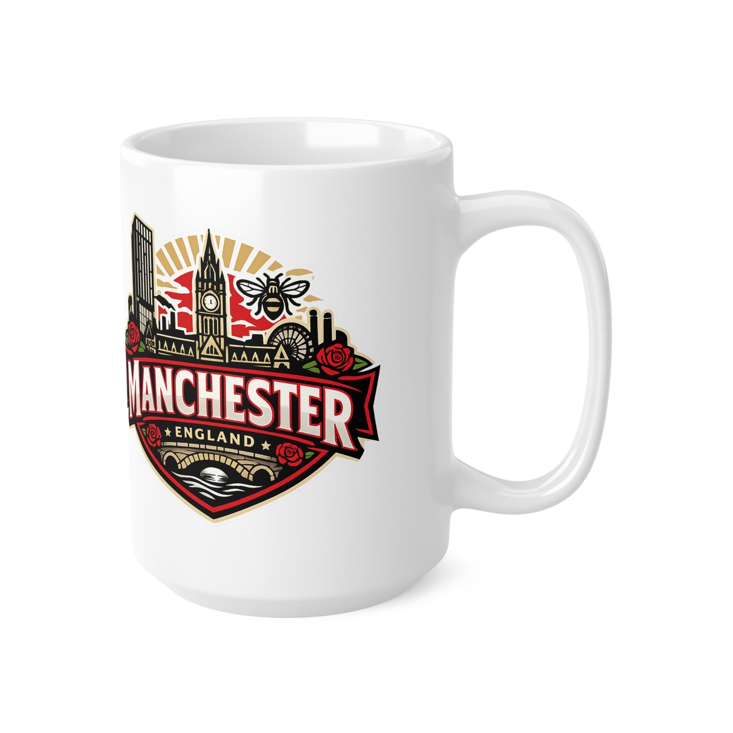 Manchester England Ceramic Coffee Cups, 11oz, 15oz