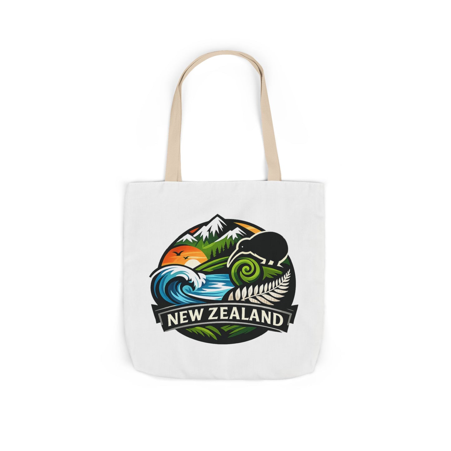 New Zealand Scenic Tote Bag — Kiwi, Mountains & Waves Canvas Tote