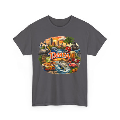 Tampa Florida Retro Scenic Tee — Vintage Beach, Skyline & Wildlife Graphic