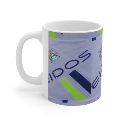 Manchester City 1999 Retro Jersey Pattern Ceramic Coffee Mug — Football Fan Gift (11oz, 15oz)