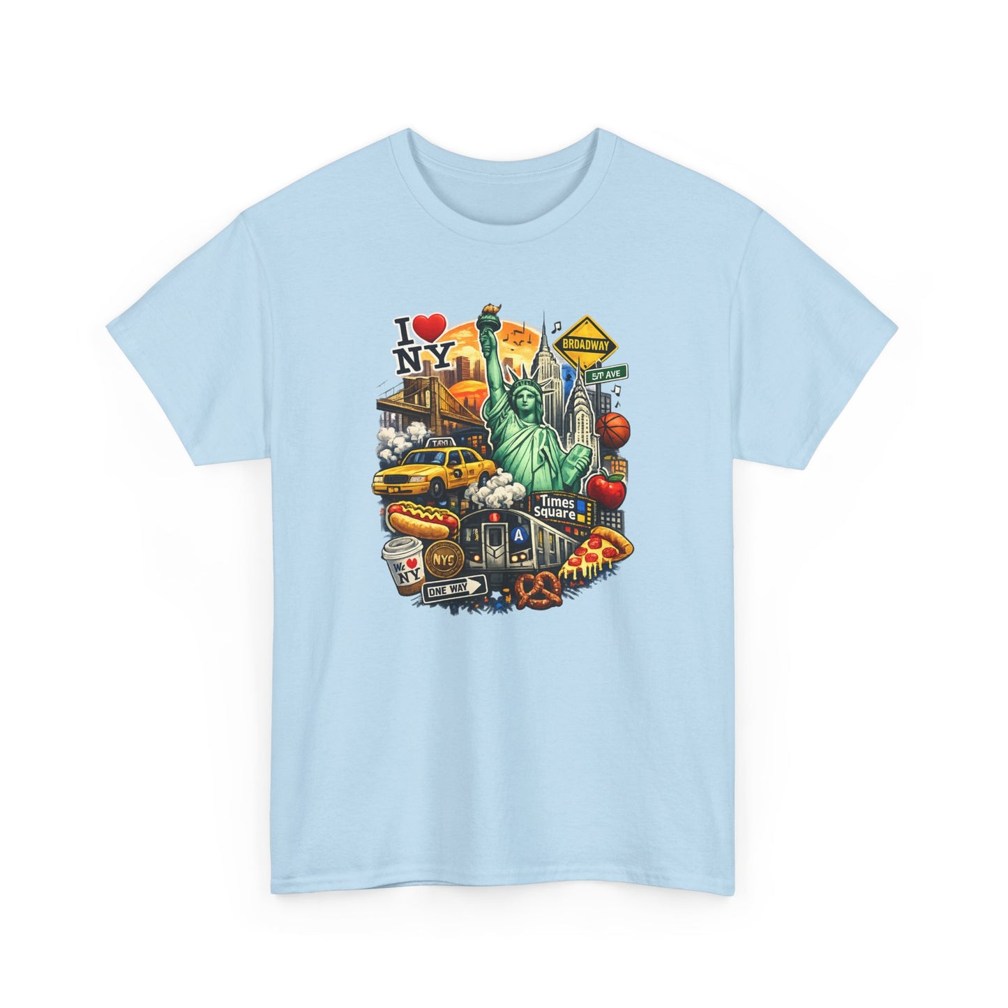 New York City Icons T-Shirt — Statue of Liberty, Taxi & I  NY Collage Tee