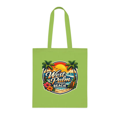 West Palm Beach Cotton Tote — Vintage Tropical Beach Palm Tree Design