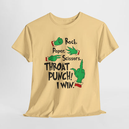 Funny Holiday Tee — "Rock. Paper. Scissors. Throat Punch! I Win" Graphic T-Shirt