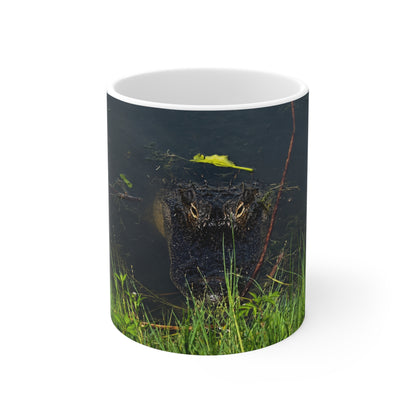 Florida Alligator Stare Ceramic Mug — 11oz & 15oz Coffee Cup with Wildlife Photography