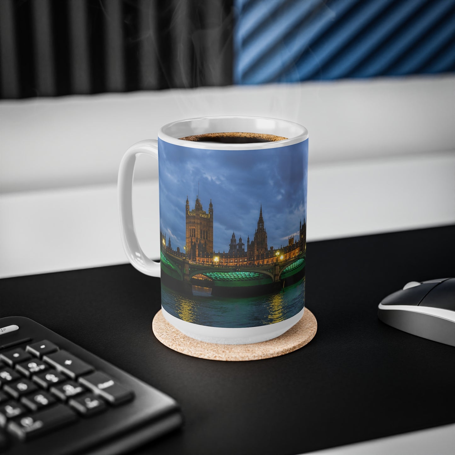 London Night Skyline Mug — Houses of Parliament & Westminster Bridge Ceramic Coffee Cup