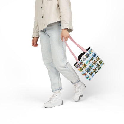 Florida City Landmark Collage Canvas Tote Bag — Vintage Travel Icons Print