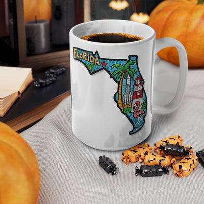 Florida State Map Coffee Mug – Retro Palm Trees, Lighthouse & Flamingo 11oz/15oz