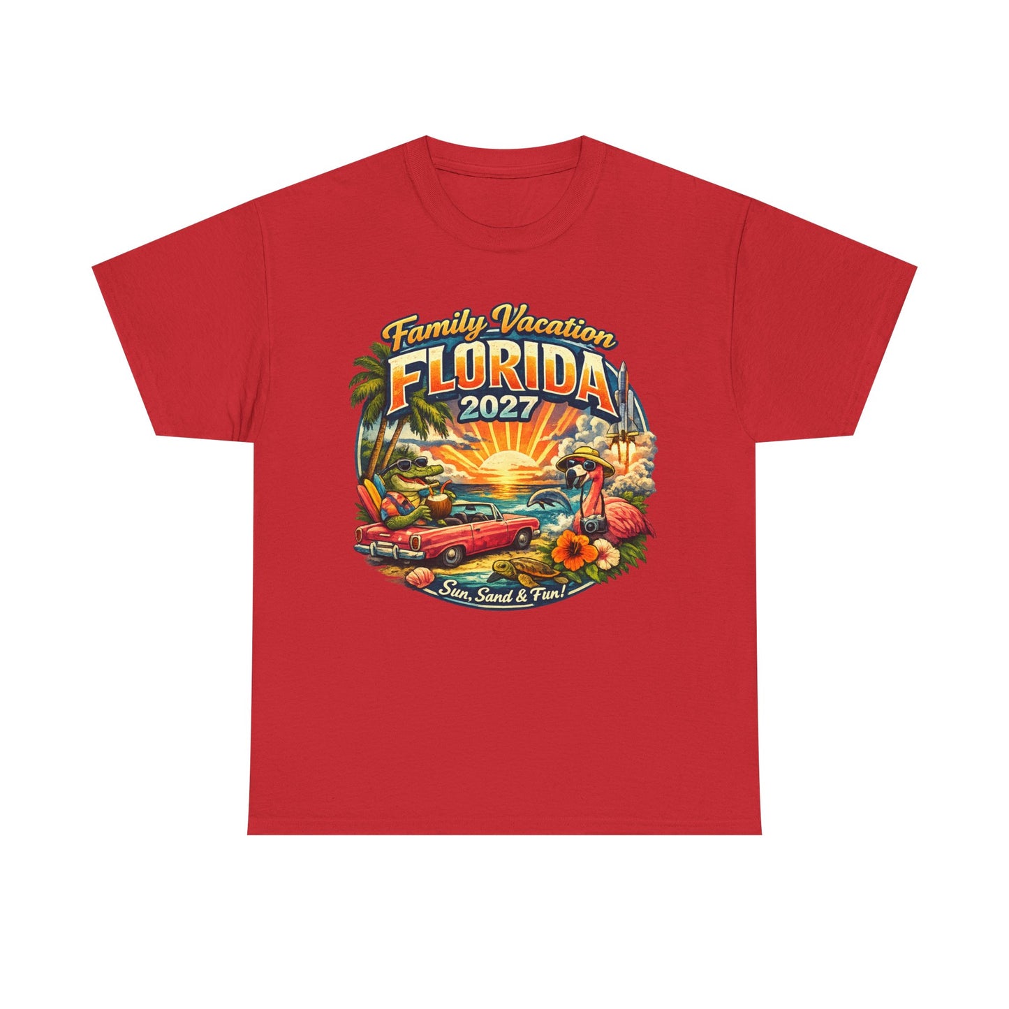 Florida Family Vacation 2027 T-Shirt — Retro Sunset Beach Design