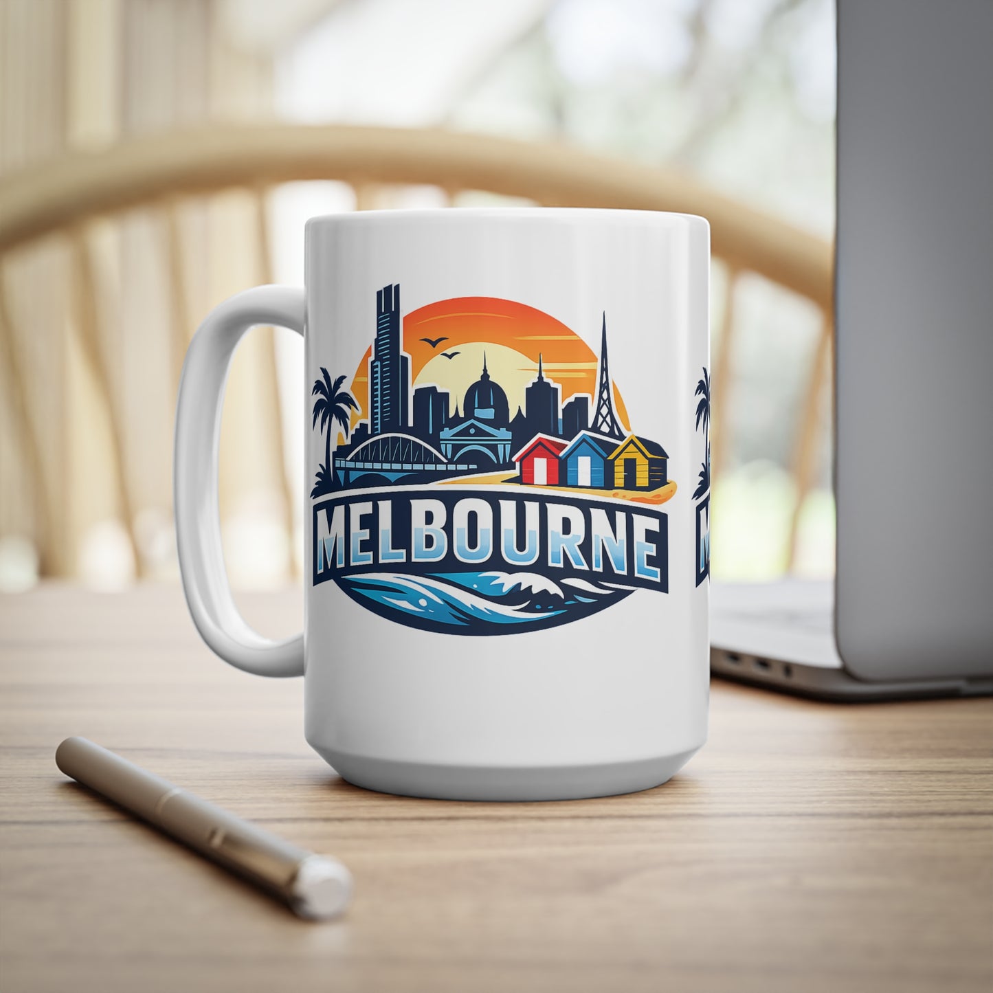 Melbourne Skyline Ceramic Coffee Mug — Retro Beach Cityscape 11oz/15oz