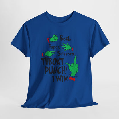 Funny Holiday Tee — "Rock. Paper. Scissors. Throat Punch! I Win" Graphic T-Shirt