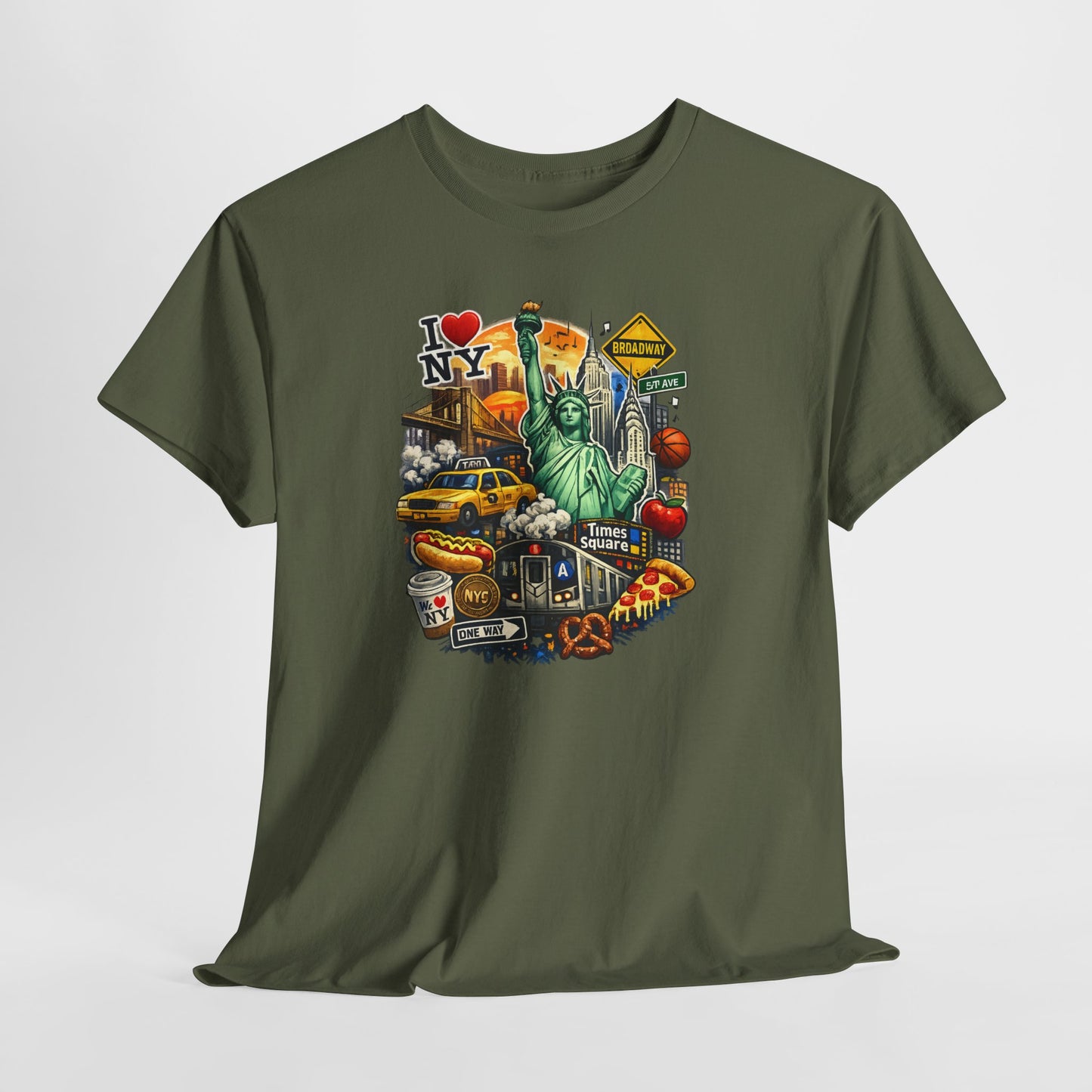 New York City Icons T-Shirt — Statue of Liberty, Taxi & I  NY Collage Tee