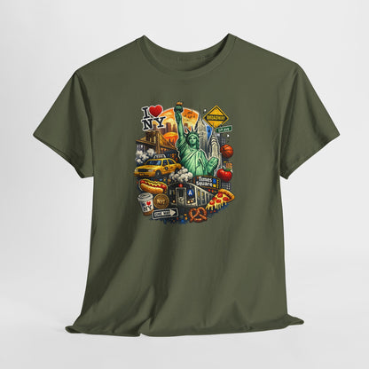New York City Icons T-Shirt — Statue of Liberty, Taxi & I  NY Collage Tee