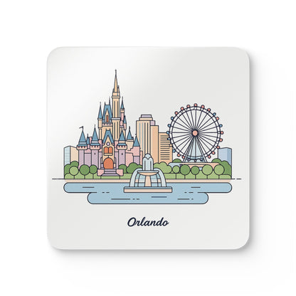 Orlando Skyline Cork Coaster Set – Illustrated Cityscape Drink Coasters (4-Pack)