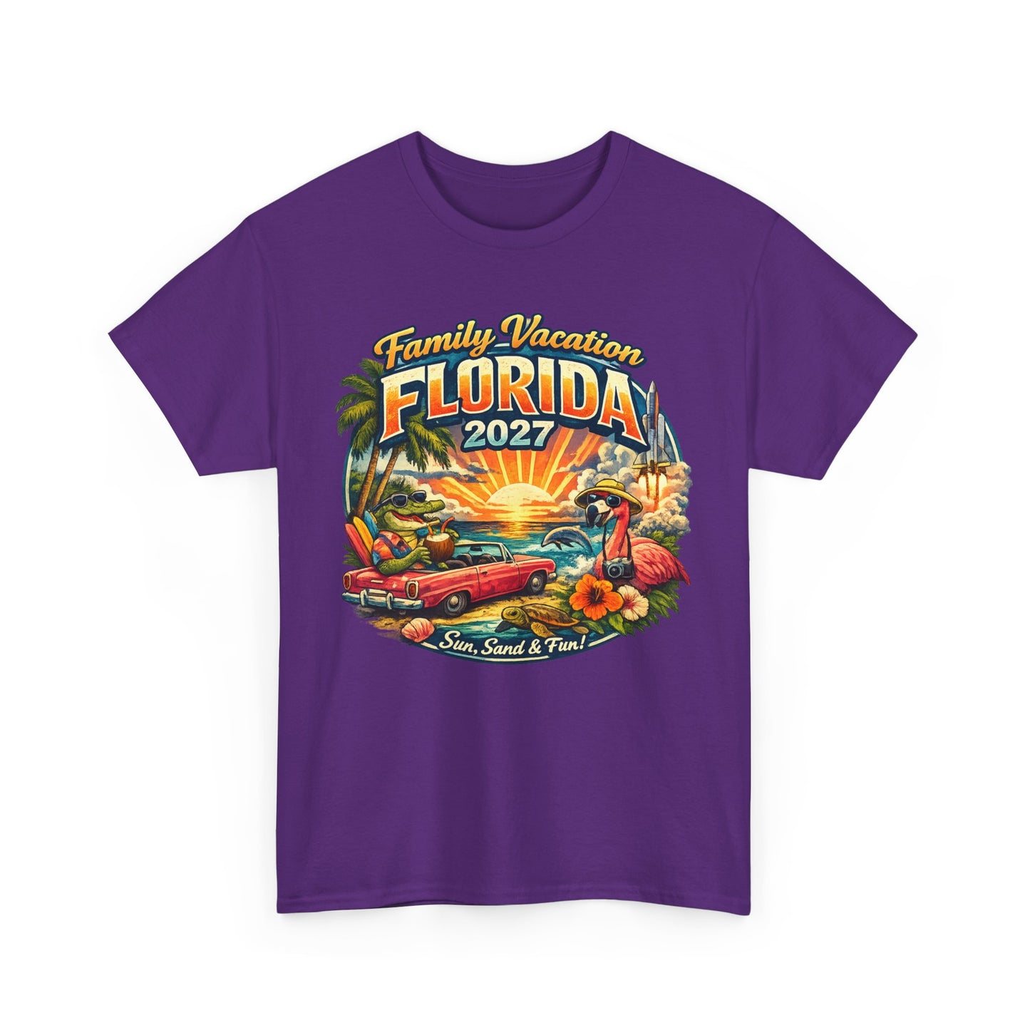 Florida Family Vacation 2027 T-Shirt — Retro Sunset Beach Design