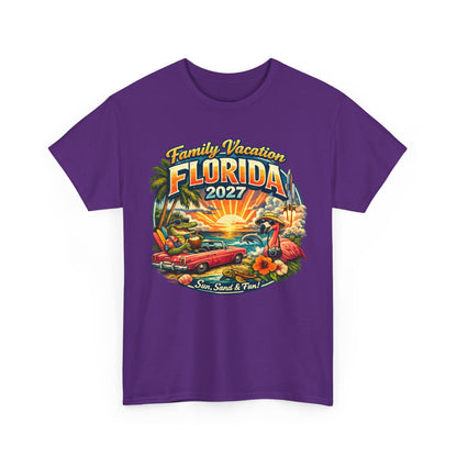 Florida Family Vacation 2027 T-Shirt — Retro Sunset Beach Design
