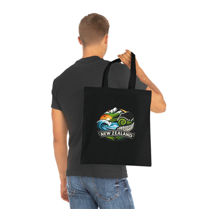 New Zealand Scenic Tote Bag — Kiwi, Fern & Mountain Cotton Shopper