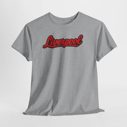 Liverpool Script T-Shirt — Retro Red Script Football Fan Tee