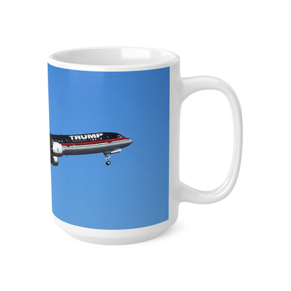 Trump Airplane Photo Ceramic Mug — Blue Sky Jet Coffee Cup (11oz & 15oz)