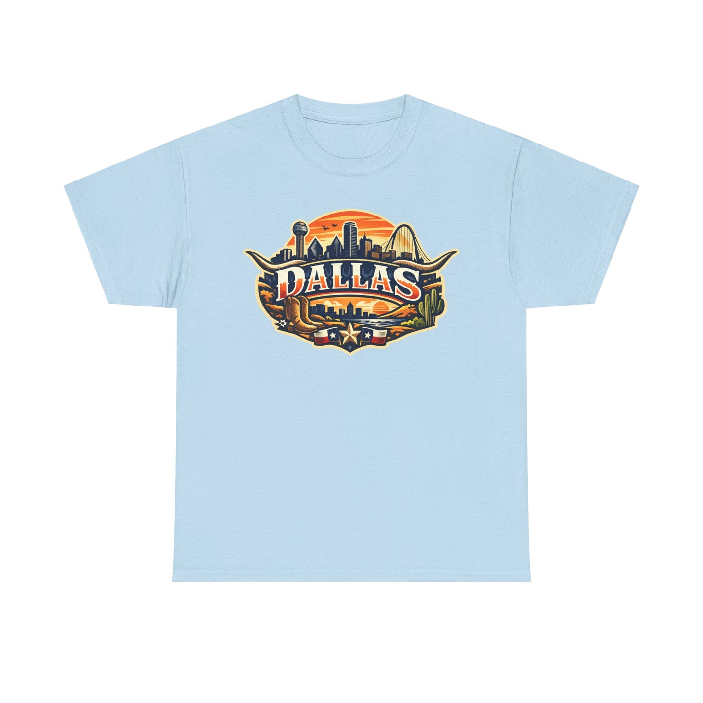 Dallas Skyline Retro Tee — Vintage Cityscape T‑Shirt with 'Dallas' Graphic