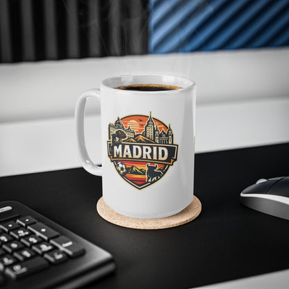 Madrid Souvenir Mug – Vintage Cityscape & Football Ceramic Coffee Cup (11oz/15oz)
