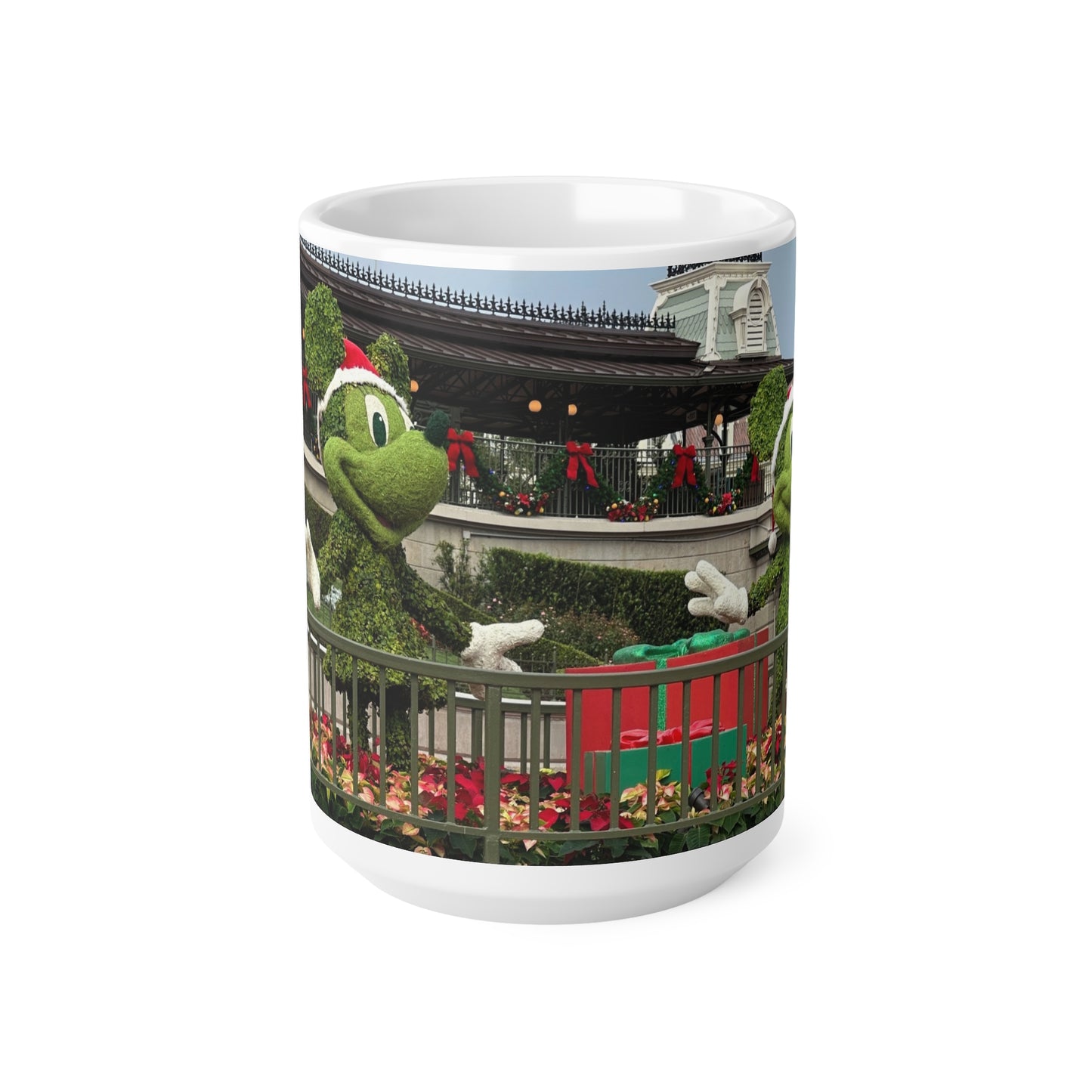 Christmas Topiary Mickey Ceramic Coffee Mug — Holiday Disney Park Souvenir (11oz/15oz)