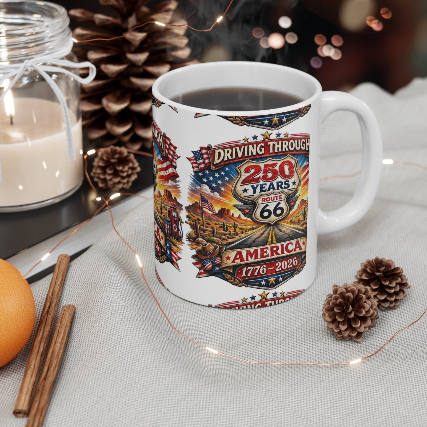 Route 66 250 Years America Mug – 1776-2026 Commemorative Ceramic Coffee Cup (11oz/15oz)