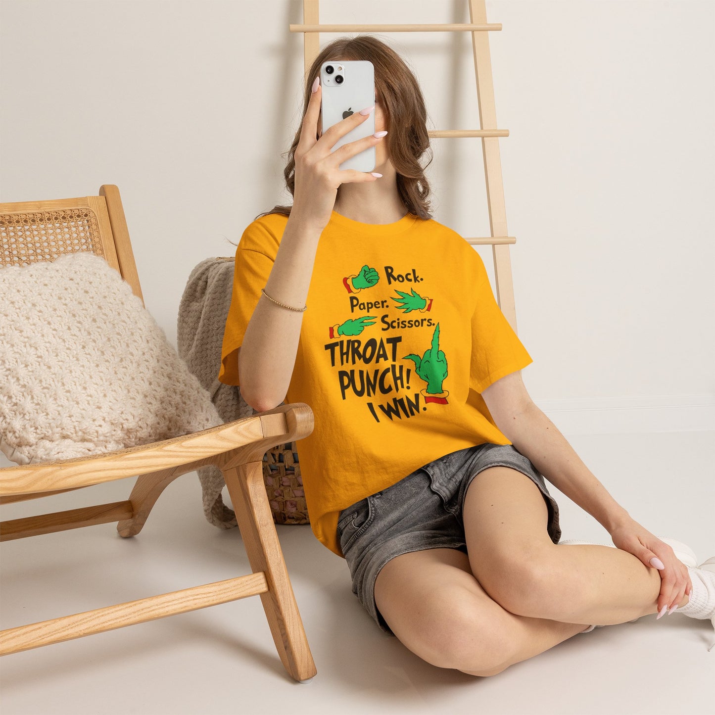 Funny Holiday Tee — "Rock. Paper. Scissors. Throat Punch! I Win" Graphic T-Shirt