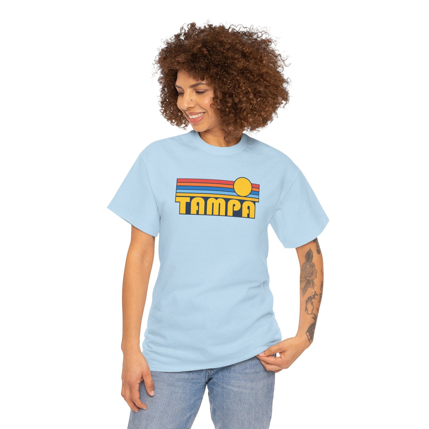 Tampa Retro Sunset T-Shirt — Vintage 70s Striped Beach Tee