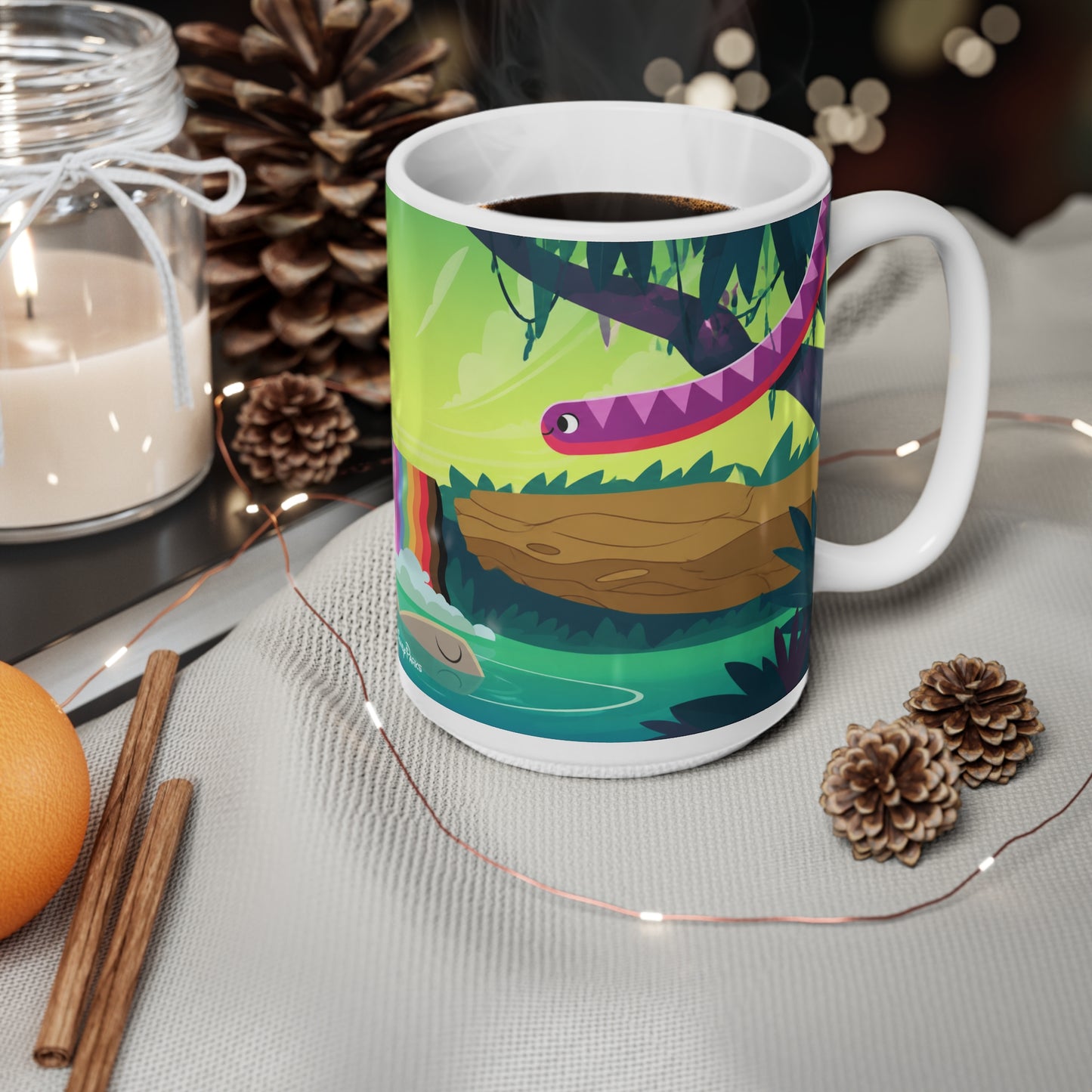 Giraffe Rainbow Waterfall Ceramic Coffee Mug — Cute Jungle Animal 11oz/15oz