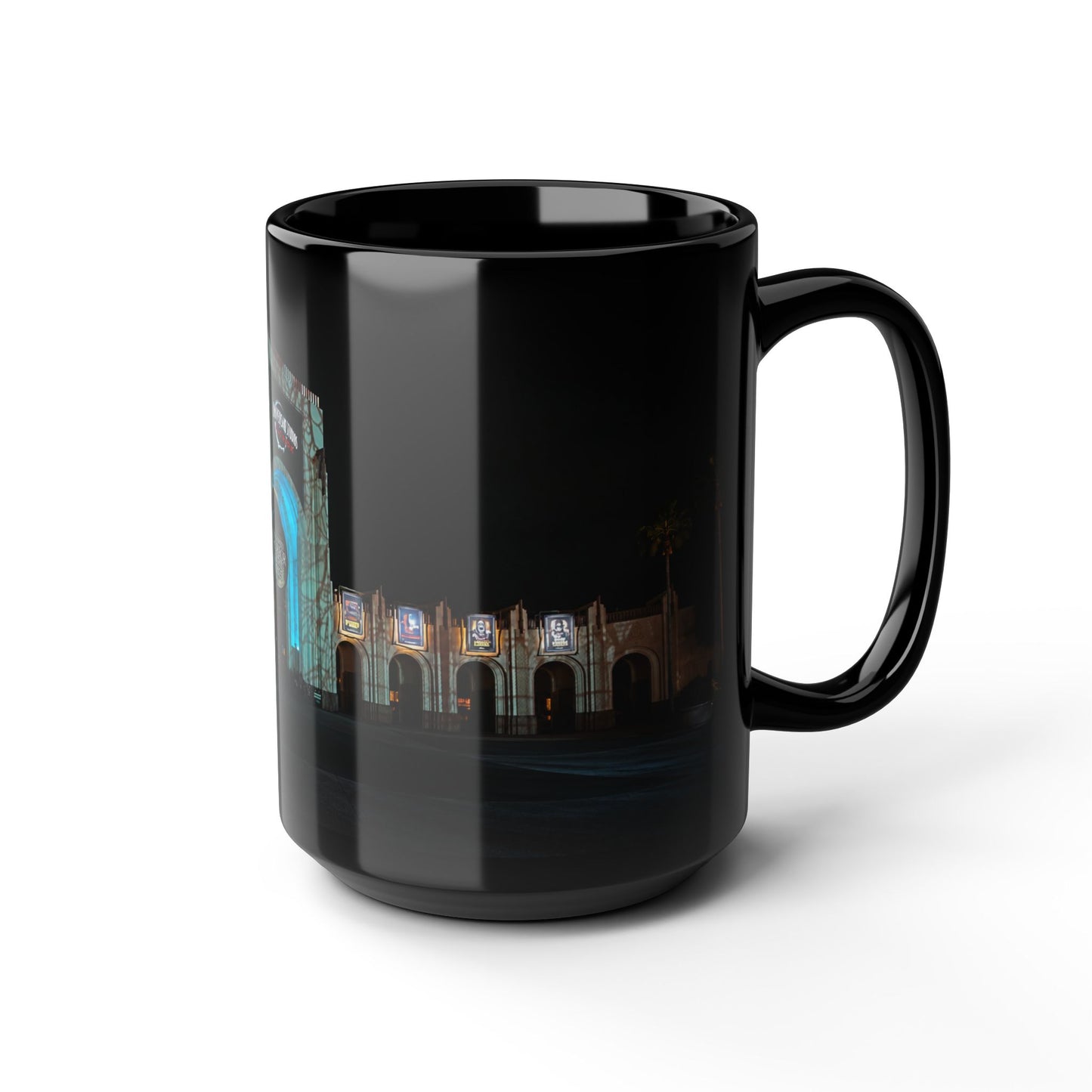 Universal HHN Black Ceramic Mug — Nighttime Theme Park Arch Photo (11oz & 15oz)