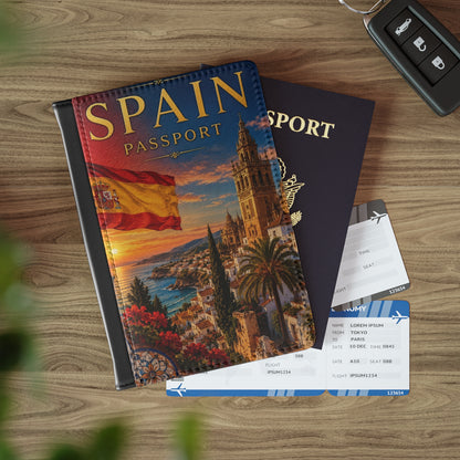Spain Passport Cover — Spanish Flag & Coastal Cathedral Travel Passport Holder