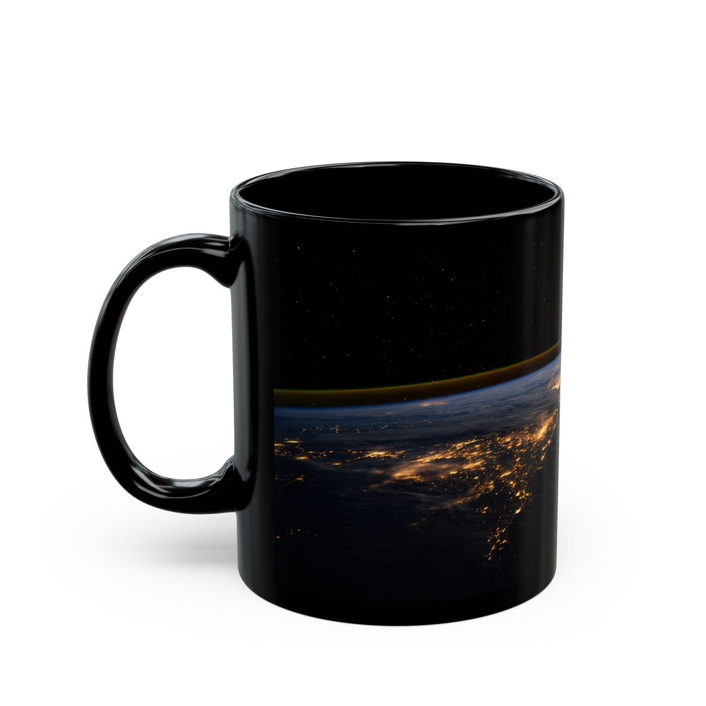 Earth at Night Black Coffee Mug – Satellite City Lights 11oz/15oz