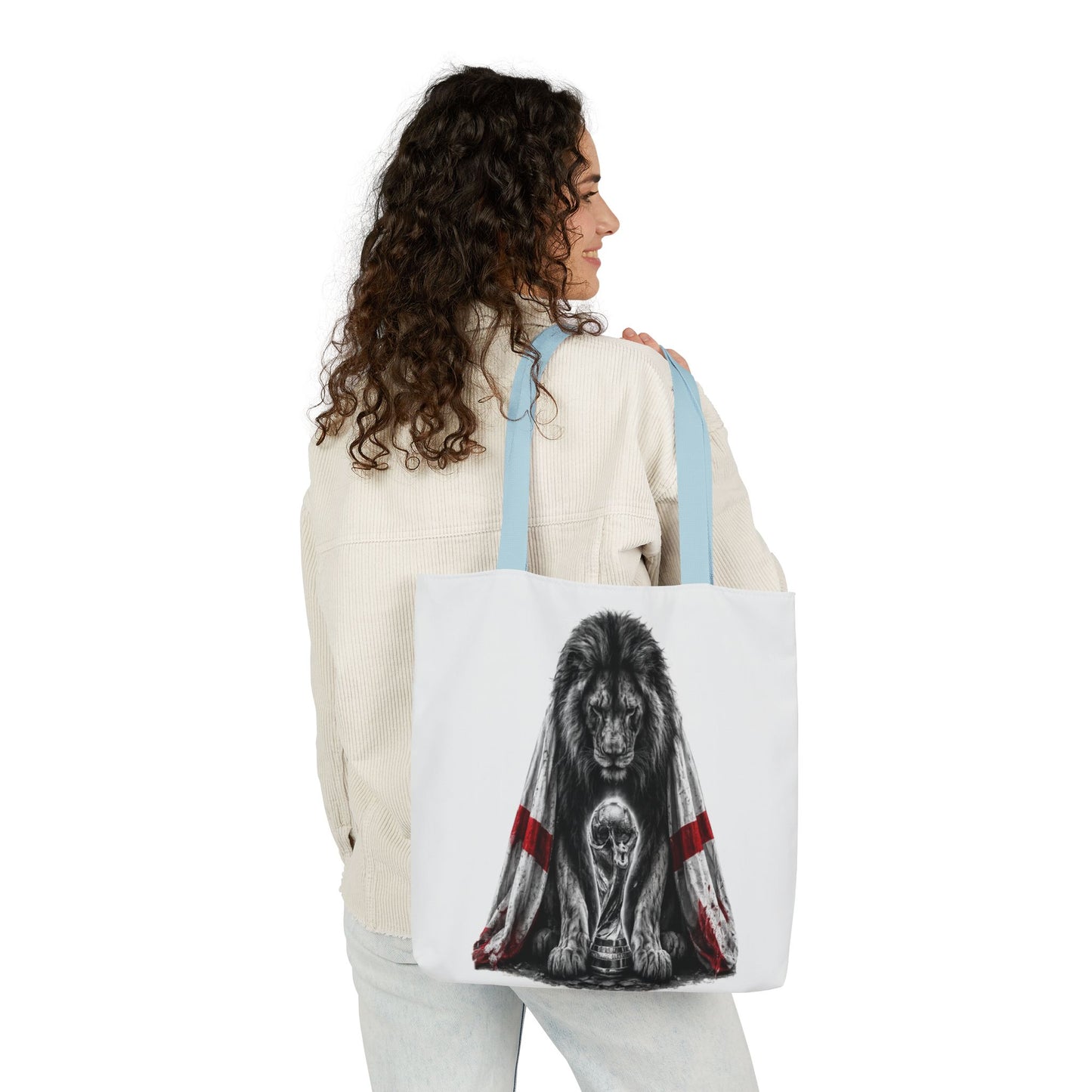 England Lion Guardian Canvas Tote — Protective Lion & Cub Illustration Tote Bag