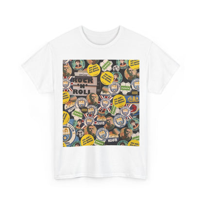 Oasis Rock & Roll Retro Button Collage Tee
